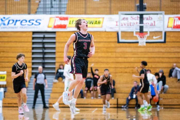 Kaden Groenig celebrates during a 25-point first-round LSI win over Summit on Tuesday at Liberty High School.